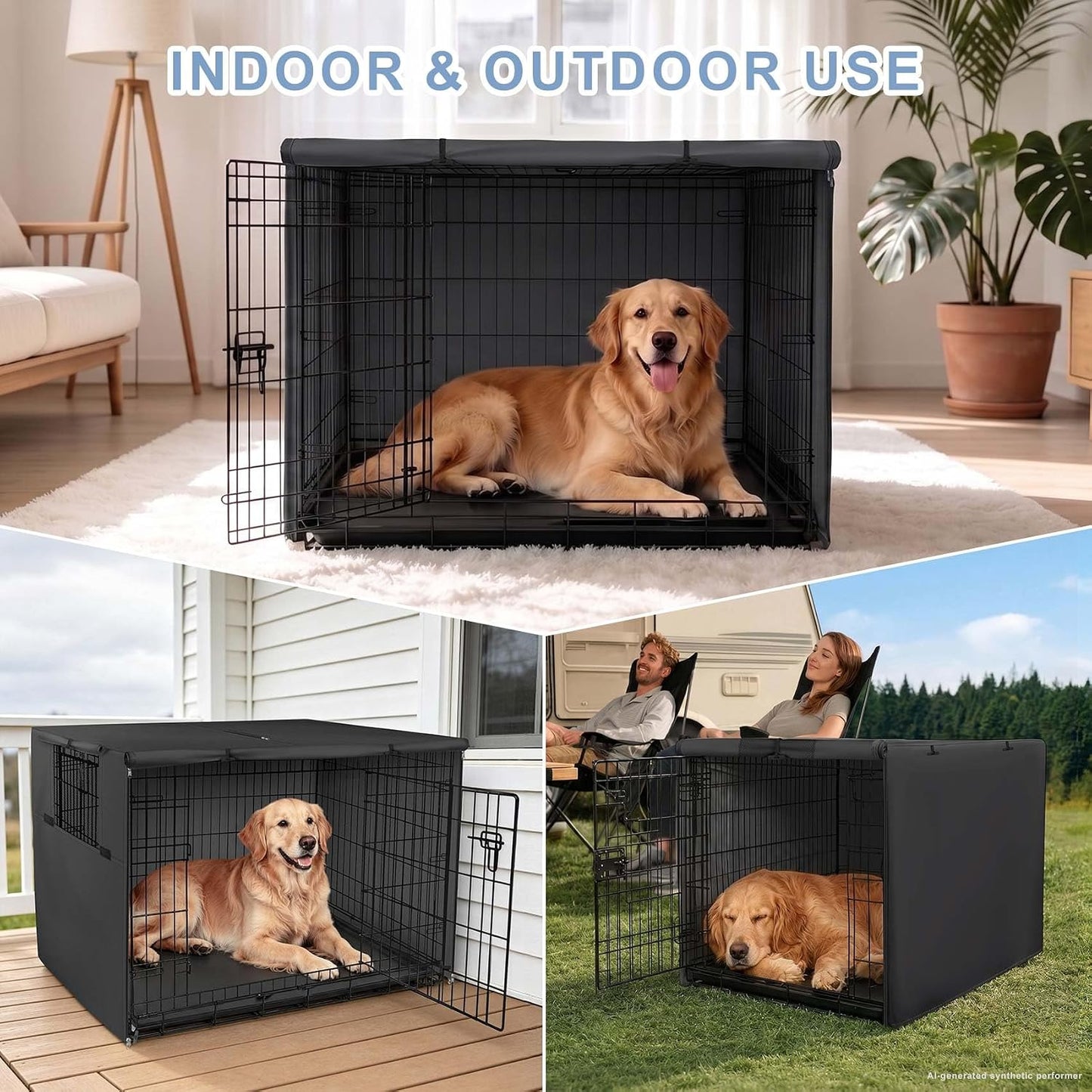 Dog Crate Cover Heavy Duty Polyester Pet Kennel Sunshade Universal Fit for 36 Inches Wire Cage (Black)