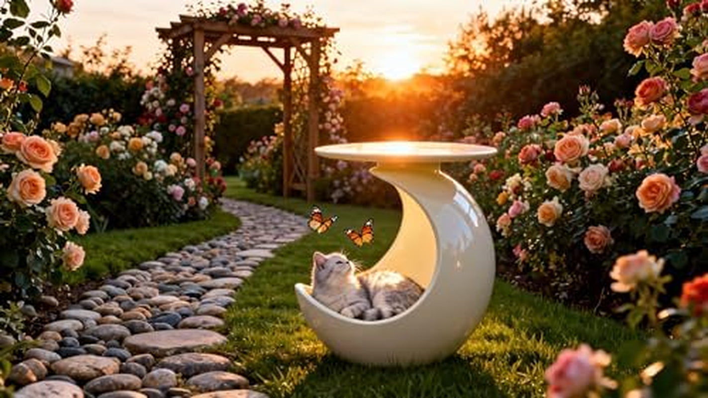 Crescent Moon 2-In-1 Human & Pet Side Table, Resin Cat Cave Hideout, Indoor Cat Shelter Pet Furniture
