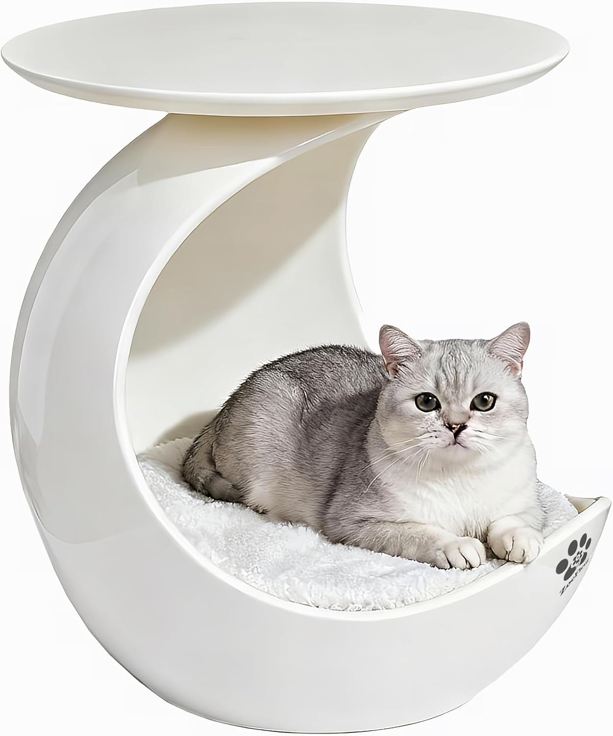 Crescent Moon 2-In-1 Human & Pet Side Table, Resin Cat Cave Hideout, Indoor Cat Shelter Pet Furniture