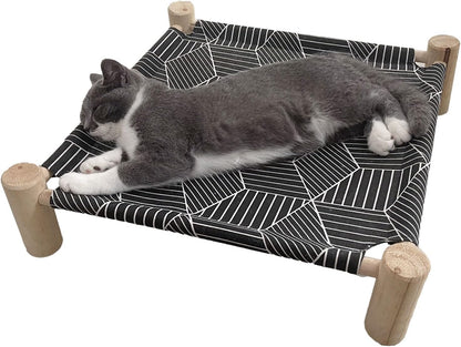Cat/Dog Bed Hammock Cat Bed, Wooden Dog Elevated Indoor Outdoor Beds, Raised Cat