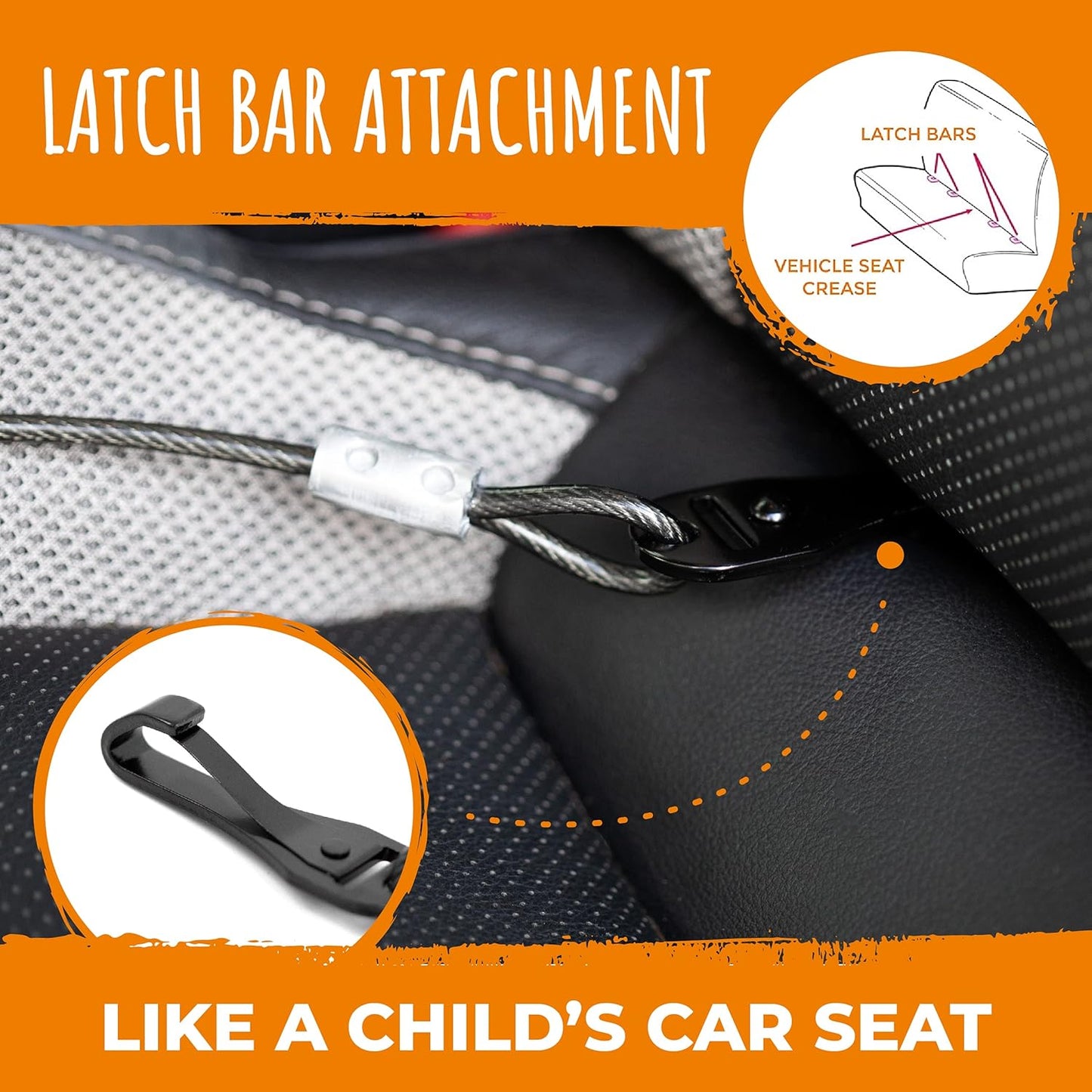 Dog Seat Belt - Chew-Proof Metal Safety Restraint - Steel Braided Vehicle Tether - Rock Climbers Carabiner Included - Pet Car Leash Seat Belts - Dogs Car Safety Harness -Black, 60Cm