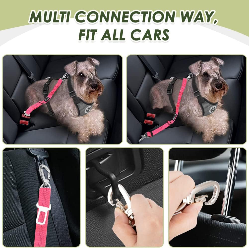 Dog Seatbelt, 2 Pack Dog Seat Belt Car Leash Adjustable Elastic Bungee Buffer Heavy Duty Nylon Reflective Pet Safety Tether Connect to Dog Harness for Travel Riding in Vehicle (Daul Clip, FL)