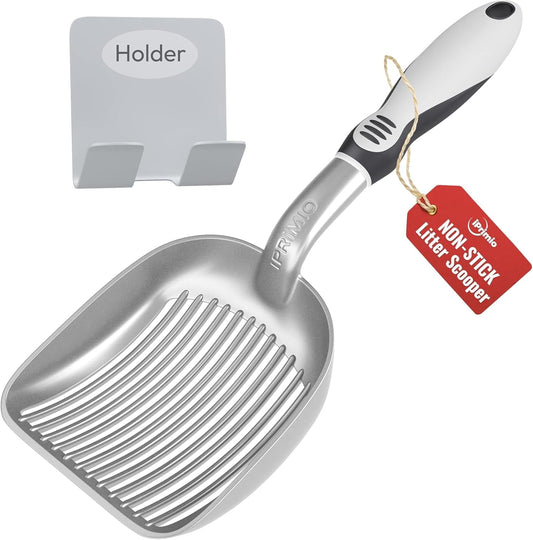 XL Cat Litter Sifter with Deep Shovel Patented Silver Poop Scooper with Solid Handle – Made up of Non Stick Plated, Solid Aluminum
