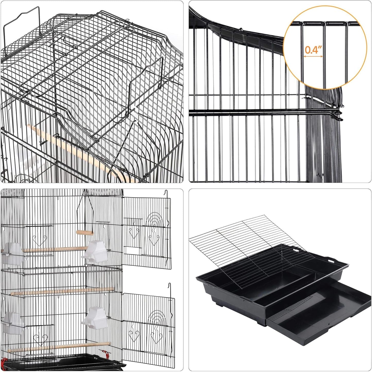 Yaheetech 64'' Bird Cage, Open Top Parakeet Cage W/Slide-Out Tray, Feeders, Detachable Rolling Stand, Bird Cages for Parrot, Cockatiel, Budgie, Parakeets, Lovebird, Small Medium Birds
