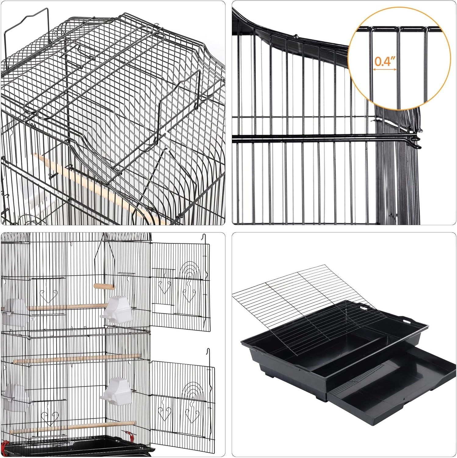Yaheetech 64'' Bird Cage, Open Top Parakeet Cage W/Slide-Out Tray, Feeders, Detachable Rolling Stand, Bird Cages for Parrot, Cockatiel, Budgie, Parakeets, Lovebird, Small Medium Birds