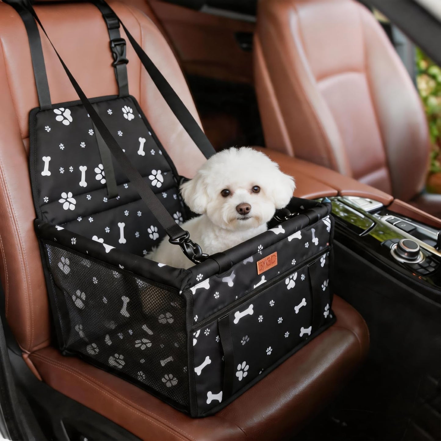 Pet Dog Booster Seat with Support Rod, Breathable & Foldable Car Basket, Suitable for Small & Medium Pets (Blue & Gray)