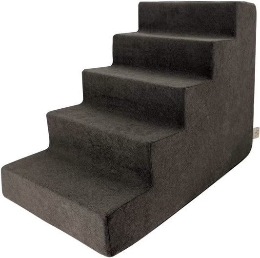 Dog Stairs for Small Dogs & Cats, Foam Pet Steps Portable Ramp for Couch Sofa and High Bed Non-Slip Balanced Indoor Step Support, Paw Safe No Assembly - Dark Brown, 5-Step