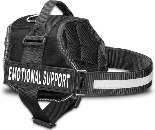 Emotional Support Vest Harness - Durable and Adjustable Dog Vest with Reflective Straps, Removable Patches, Handle & D-Ring, Travel and Daily Use, Small 19.5-25" - Black