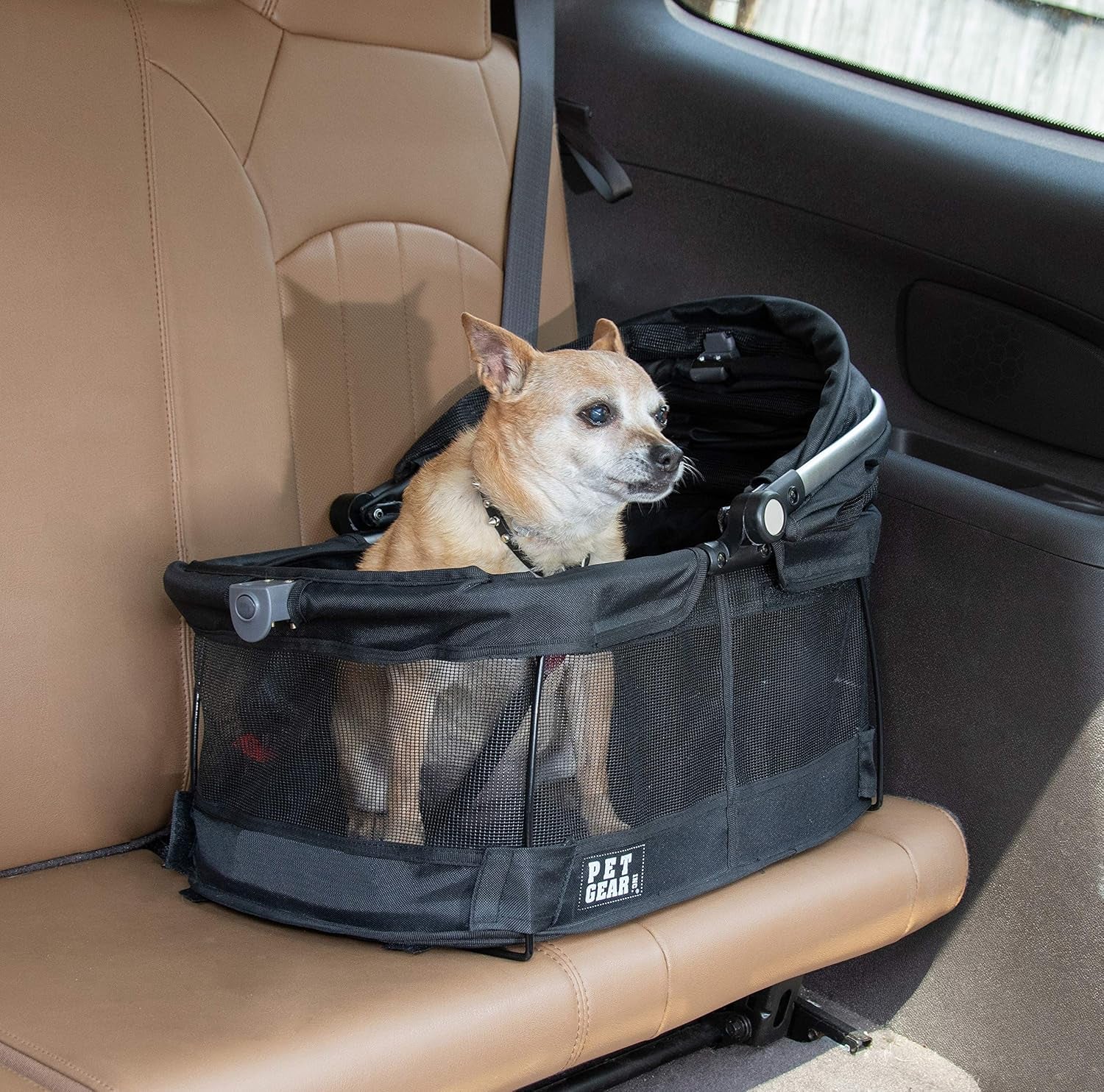 No-Zip View 360 Pet Carrier & Car Seat, Black, 20-Inch | Push Button Entry, for Small Dogs & Cats, 360 Degree Visibility