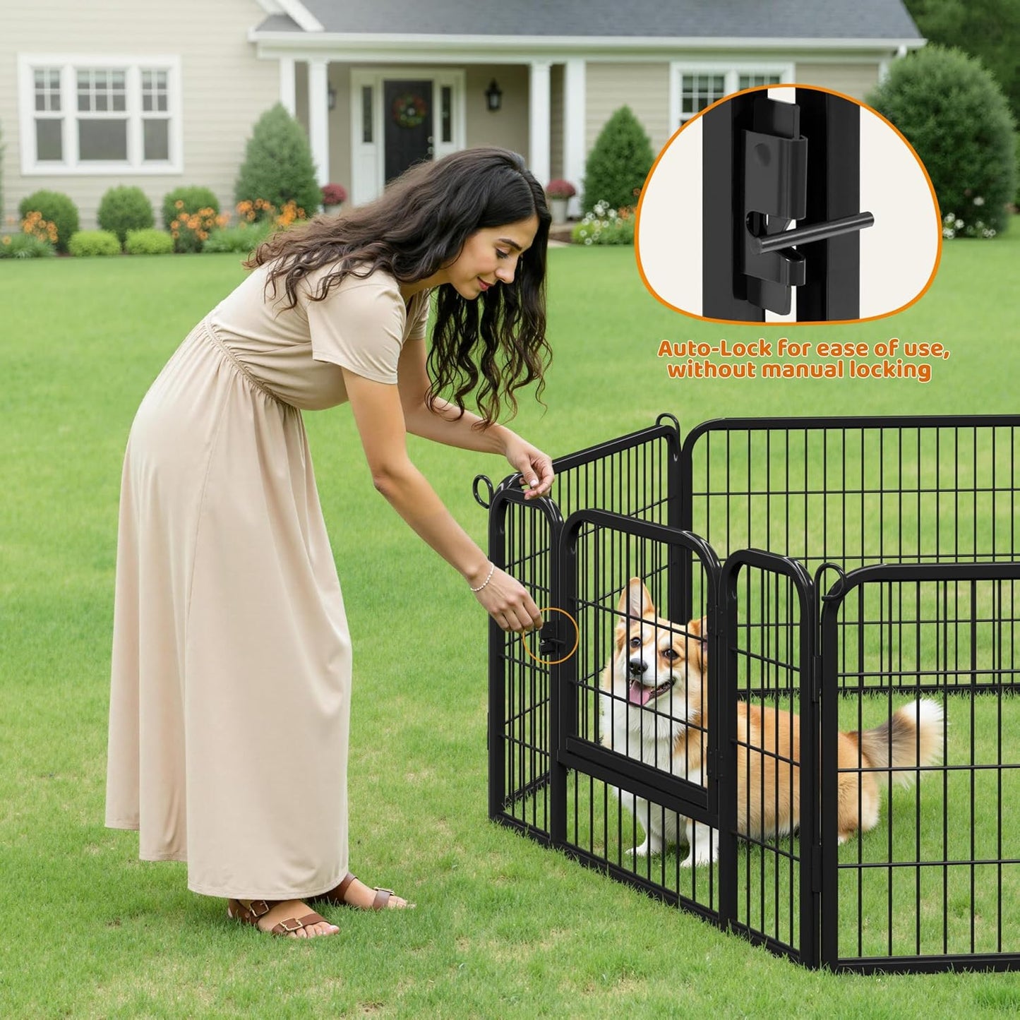 Yaheetech Wide Panel Dog Playpen, 6 Panels 24 Inch High Pet Pen with Gate, Portable Indoor Outdoor Fence for Small/Medium Breed Dogs