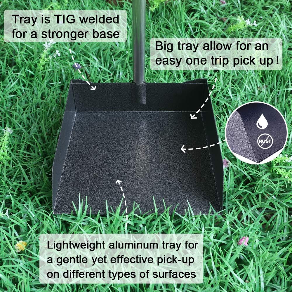 Extra Large Dog Pooper Scooper, Metal Pet Poop Tray & Rake Set, Adjustable Long Handle for Large Dogs - Great for Grass/Street/Gravel