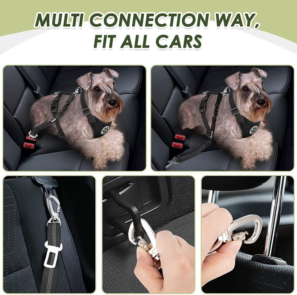 Dog Seatbelt, 2 Pack Dog Seat Belt Car Leash Adjustable Elastic Bungee Buffer Heavy Duty Nylon Reflective Pet Safety Tether Connect to Dog Harness for Travel Riding in Vehicle (Daul Clip, B)