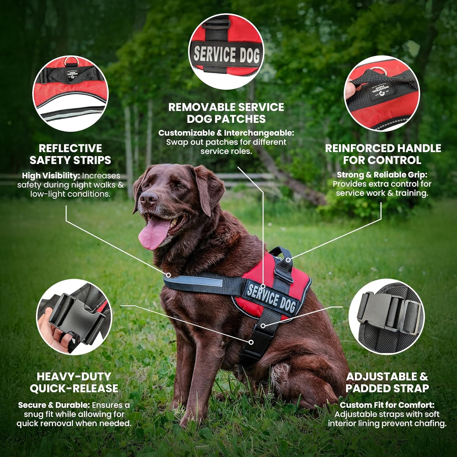 Emotional Support Vest Harness - Durable and Adjustable Dog Vest with Reflective Straps, Removable Patches, Handle & D-Ring, Travel and Daily Use, Small 19.5-25" - Black