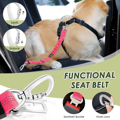 Dog Seatbelt, 2 Pack Dog Seat Belt Car Leash Adjustable Elastic Bungee Buffer Heavy Duty Nylon Reflective Pet Safety Tether Connect to Dog Harness for Travel Riding in Vehicle (Daul Clip, FL)