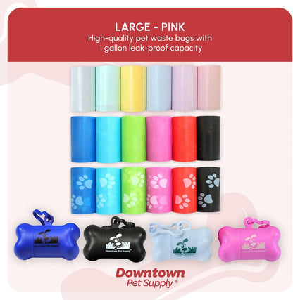 Poop Bags for Dogs with Dispenser, 220 Count - Leak-Proof Dog Waste Bags and Bone-Shaped Dog Poop Bags Holder for Leash - Pink, 12.5" X 8.5"