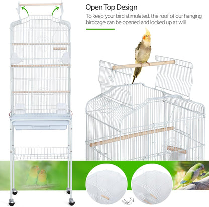 Yaheetech 64-Inch Open Play Top Bird Cages for Parakeets Cockatiels Finches Lovebirds Canaries Conures Budgies Parrot Birdcage W/Detachable Rolling Stand, White