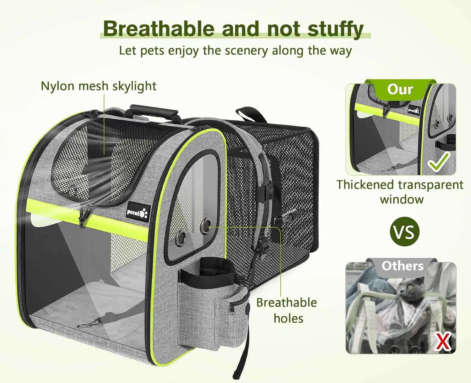 Pet Carrier Backpack, Cat Backpack Carrier, Expandable with Breathable Mesh for Small Dogs Cats Puppies, Dog Backpack Carrier for Hiking Travel Camping Outdoor, Hold Pets up to 18 Lbs