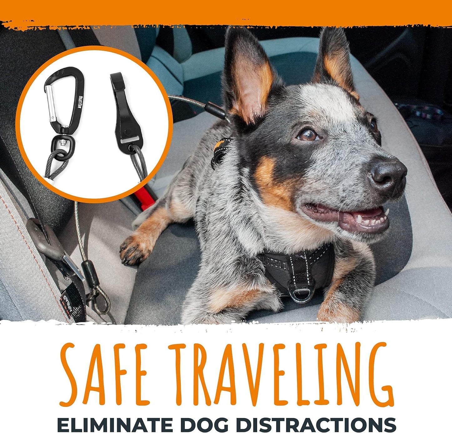 Dog Seat Belt - Chew-Proof Metal Safety Restraint - Steel Braided Vehicle Tether - Rock Climbers Carabiner Included - Pet Car Leash Seat Belts - Dogs Car Safety Harness -Black, 60Cm