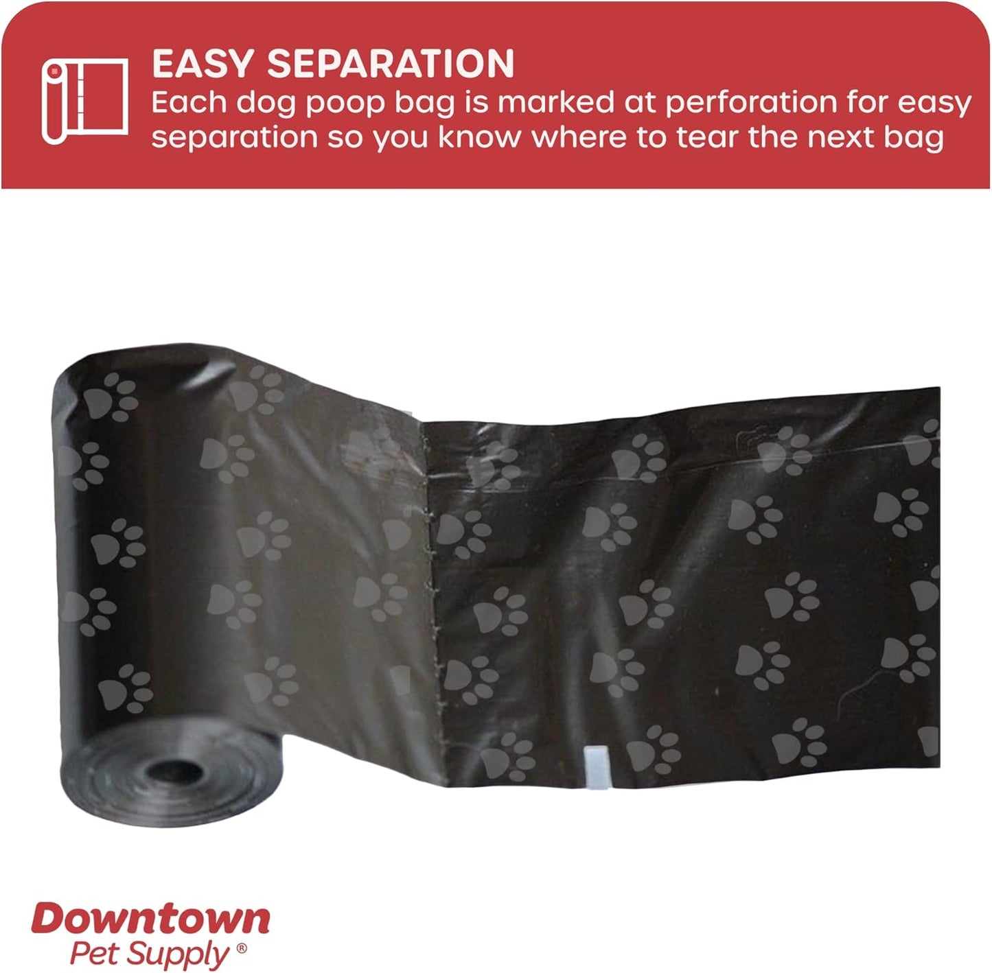500 Pet Waste Bags, Dog Waste Bags, Bulk Poop Bags with Leash Clip and Bone Bag Dispenser - (500 Bags, Black with Paw Prints)