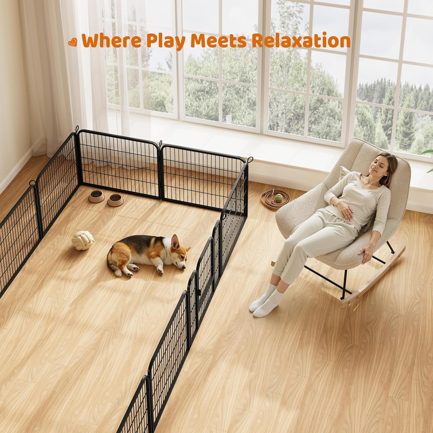 Yaheetech Wide Panel Dog Playpen, 6 Panels 24 Inch High Pet Pen with Gate, Portable Indoor Outdoor Fence for Small/Medium Breed Dogs