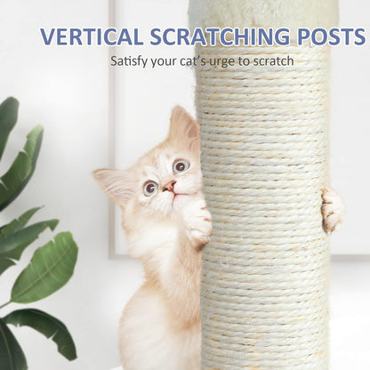 Cat Tree for Indoor Cats, 65.5 Inches Cat Tower with Sisal-Covered Scratching Posts, Top Perch, Ladder and Hammock, Cat Trees and Condos Furniture for Kittens Pet House Play, Beige