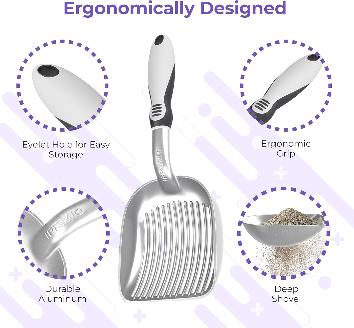 XL Cat Litter Sifter with Deep Shovel Patented Silver Poop Scooper with Solid Handle – Made up of Non Stick Plated, Solid Aluminum