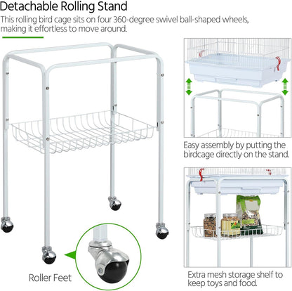 Yaheetech 64-Inch Open Play Top Bird Cages for Parakeets Cockatiels Finches Lovebirds Canaries Conures Budgies Parrot Birdcage W/Detachable Rolling Stand, White