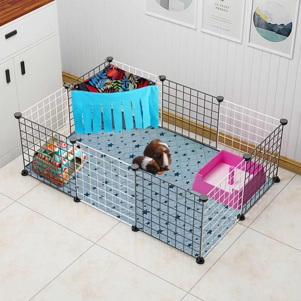 Guinea Pig Hideout Hideaway Corner Fleece Toys Cage Accessories with Reversible Sides. Black Leaves, Triangle