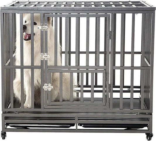 42" Heavy Duty Strong Metal Dog Cage Pet Kennel Crate Playpen Wheels,I Shape, Silver … …