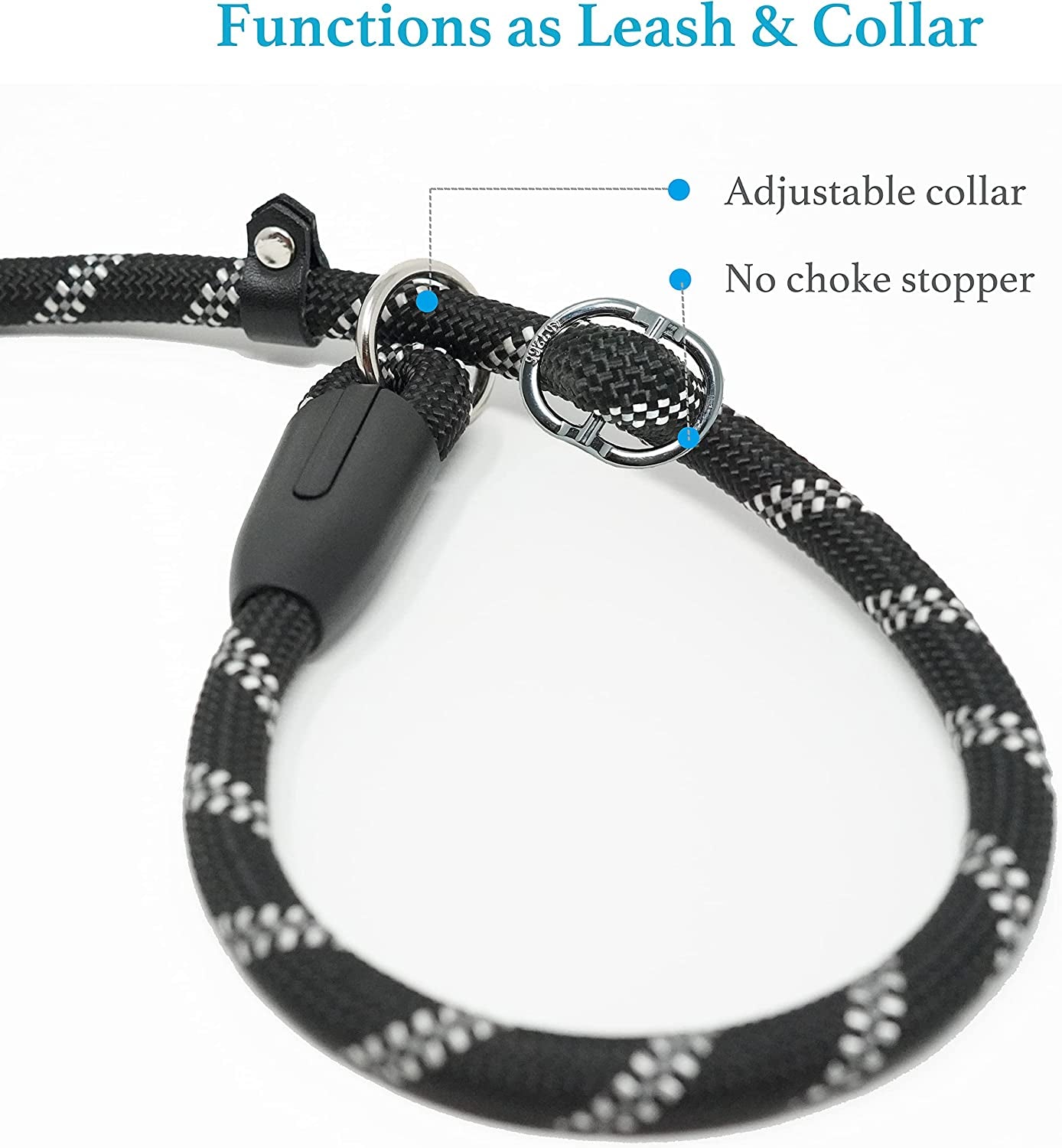Durable Slip Lead Dog Leash with Padded Handle and Highly Reflective Threads, No Pull Dog Training Leash, (3/8" X 6 FT, Black)