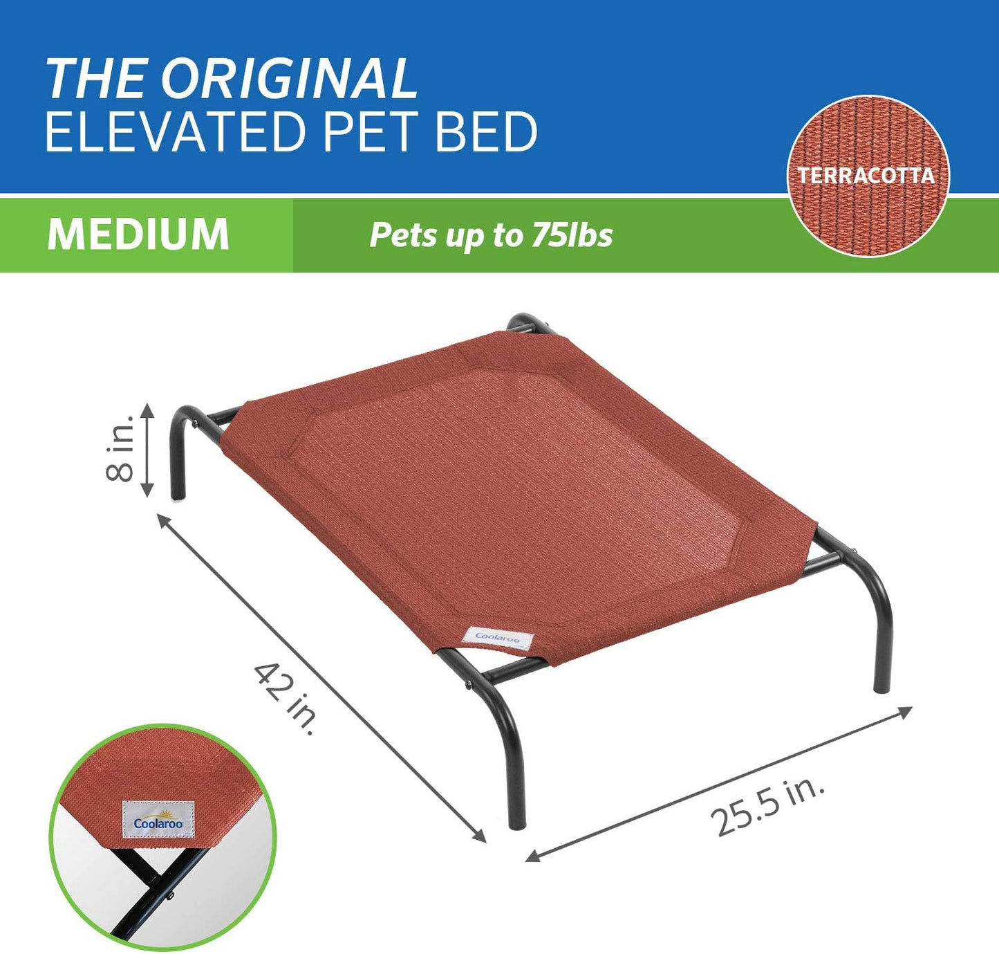 Original Elevated Dog Bed - Breathable Off-The-Ground Pet Bed with Cooling Fabric, Joint Relief & Moisture-Resistant Fabric, 100% Recyclable, Easy Clean, Terracotta, Medium