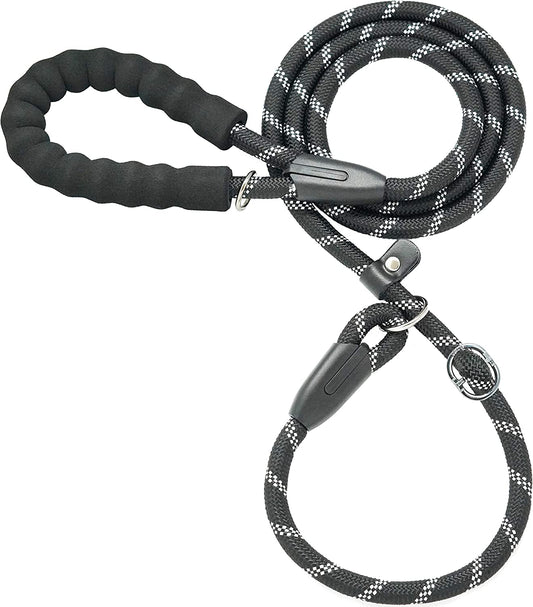 Durable Slip Lead Dog Leash with Padded Handle and Highly Reflective Threads, No Pull Dog Training Leash, (3/8" X 6 FT, Black)