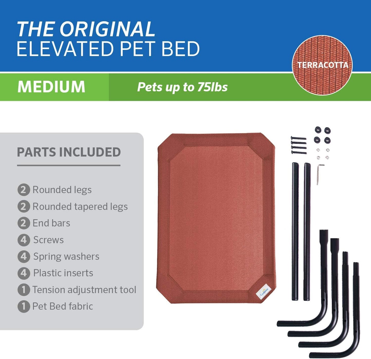 Original Elevated Dog Bed - Breathable Off-The-Ground Pet Bed with Cooling Fabric, Joint Relief & Moisture-Resistant Fabric, 100% Recyclable, Easy Clean, Terracotta, Medium