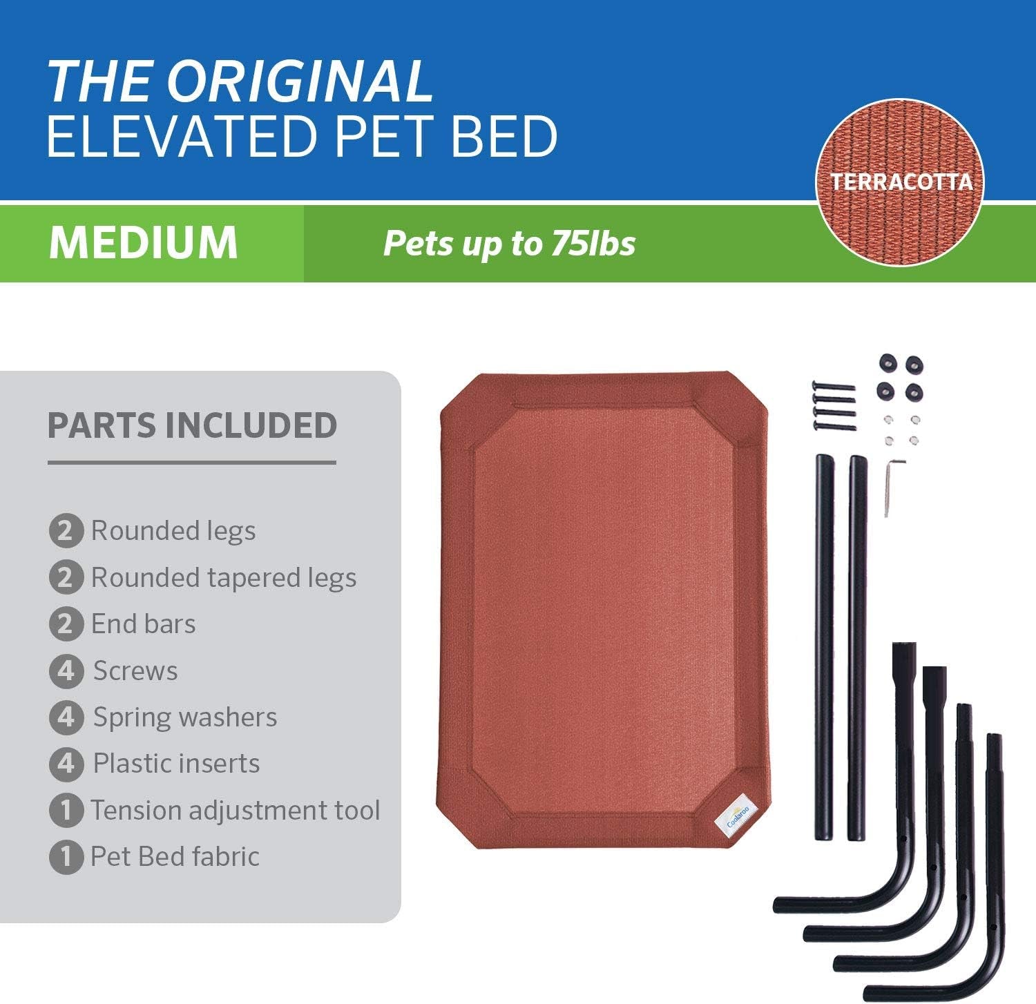 Original Elevated Dog Bed - Breathable Off-The-Ground Pet Bed with Cooling Fabric, Joint Relief & Moisture-Resistant Fabric, 100% Recyclable, Easy Clean, Terracotta, Medium