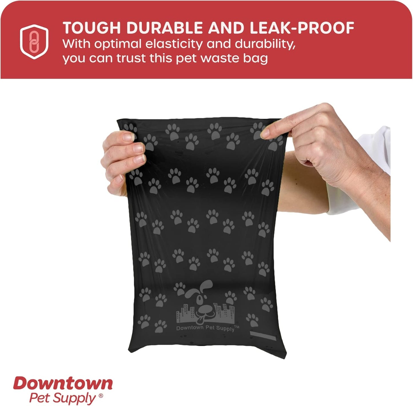 500 Pet Waste Bags, Dog Waste Bags, Bulk Poop Bags with Leash Clip and Bone Bag Dispenser - (500 Bags, Black with Paw Prints)