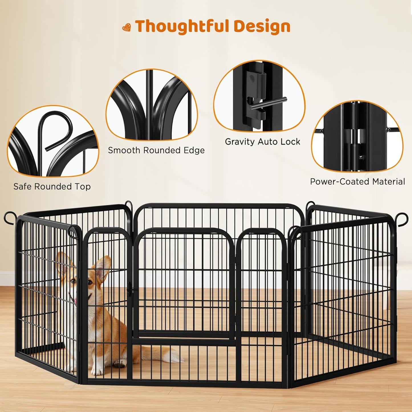 Yaheetech Wide Panel Dog Playpen, 6 Panels 24 Inch High Pet Pen with Gate, Portable Indoor Outdoor Fence for Small/Medium Breed Dogs