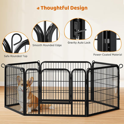 Yaheetech Wide Panel Dog Playpen, 6 Panels 24 Inch High Pet Pen with Gate, Portable Indoor Outdoor Fence for Small/Medium Breed Dogs