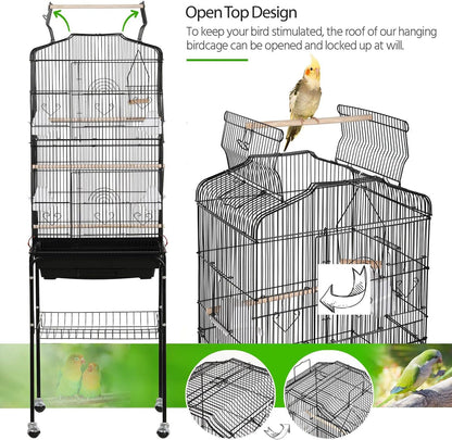 Yaheetech 64'' Bird Cage, Open Top Parakeet Cage W/Slide-Out Tray, Feeders, Detachable Rolling Stand, Bird Cages for Parrot, Cockatiel, Budgie, Parakeets, Lovebird, Small Medium Birds