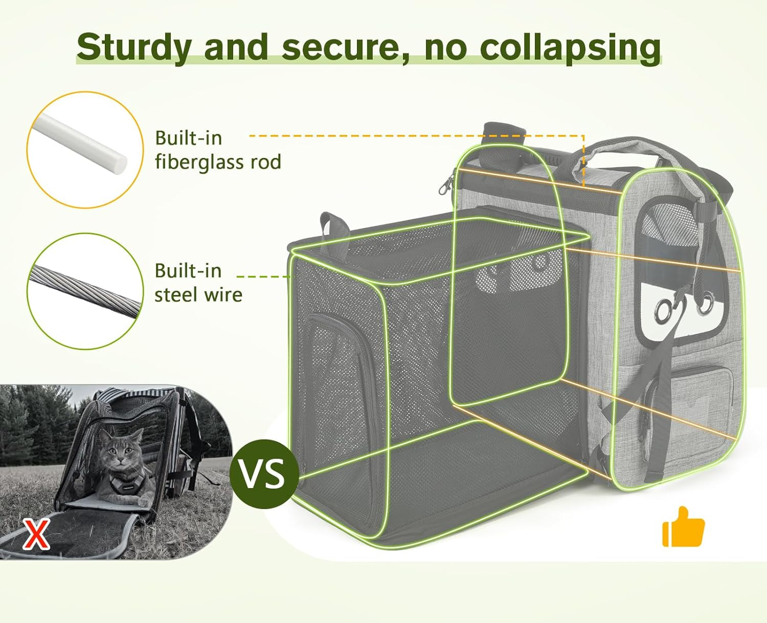 Pet Carrier Backpack, Cat Backpack Carrier, Expandable with Breathable Mesh for Small Dogs Cats Puppies, Dog Backpack Carrier for Hiking Travel Camping Outdoor, Hold Pets up to 18 Lbs