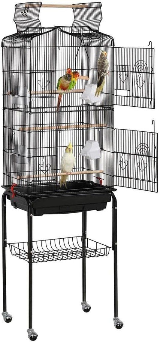 Yaheetech 64'' Bird Cage, Open Top Parakeet Cage W/Slide-Out Tray, Feeders, Detachable Rolling Stand, Bird Cages for Parrot, Cockatiel, Budgie, Parakeets, Lovebird, Small Medium Birds