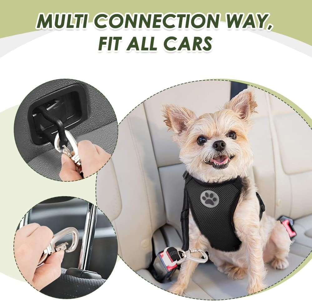 Dog Seatbelt, 2 Pack Dog Seat Belt Car Leash Adjustable Elastic Bungee Buffer Heavy Duty Nylon Reflective Pet Safety Tether Connect to Dog Harness for Travel Riding in Vehicle (Daul Clip, B)