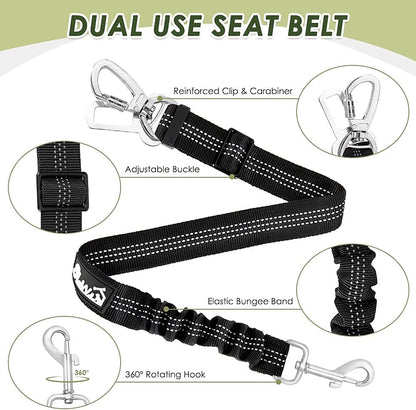 Dog Seatbelt, 2 Pack Dog Seat Belt Car Leash Adjustable Elastic Bungee Buffer Heavy Duty Nylon Reflective Pet Safety Tether Connect to Dog Harness for Travel Riding in Vehicle (Daul Clip, B)