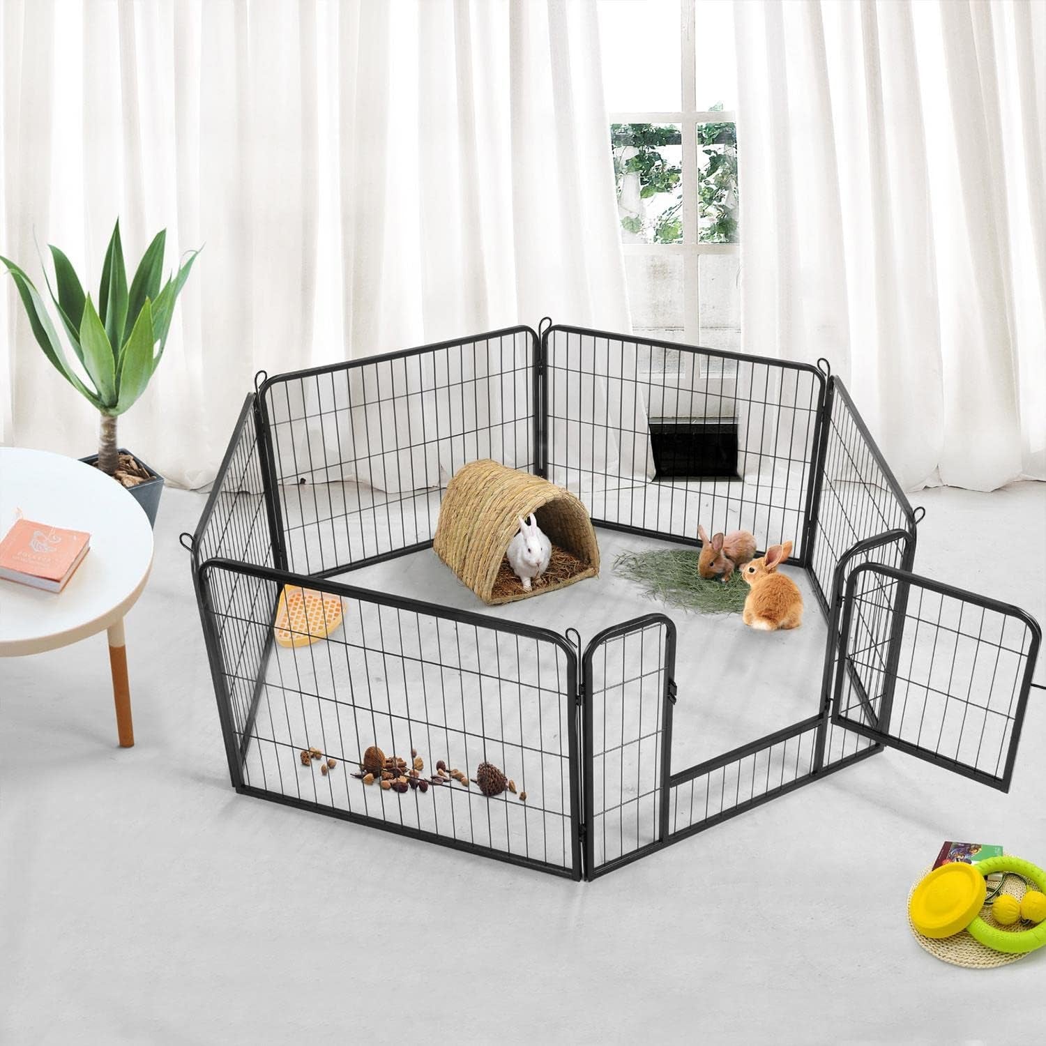 Yaheetech Wide Panel Dog Playpen, 6 Panels 24 Inch High Pet Pen with Gate, Portable Indoor Outdoor Fence for Small/Medium Breed Dogs