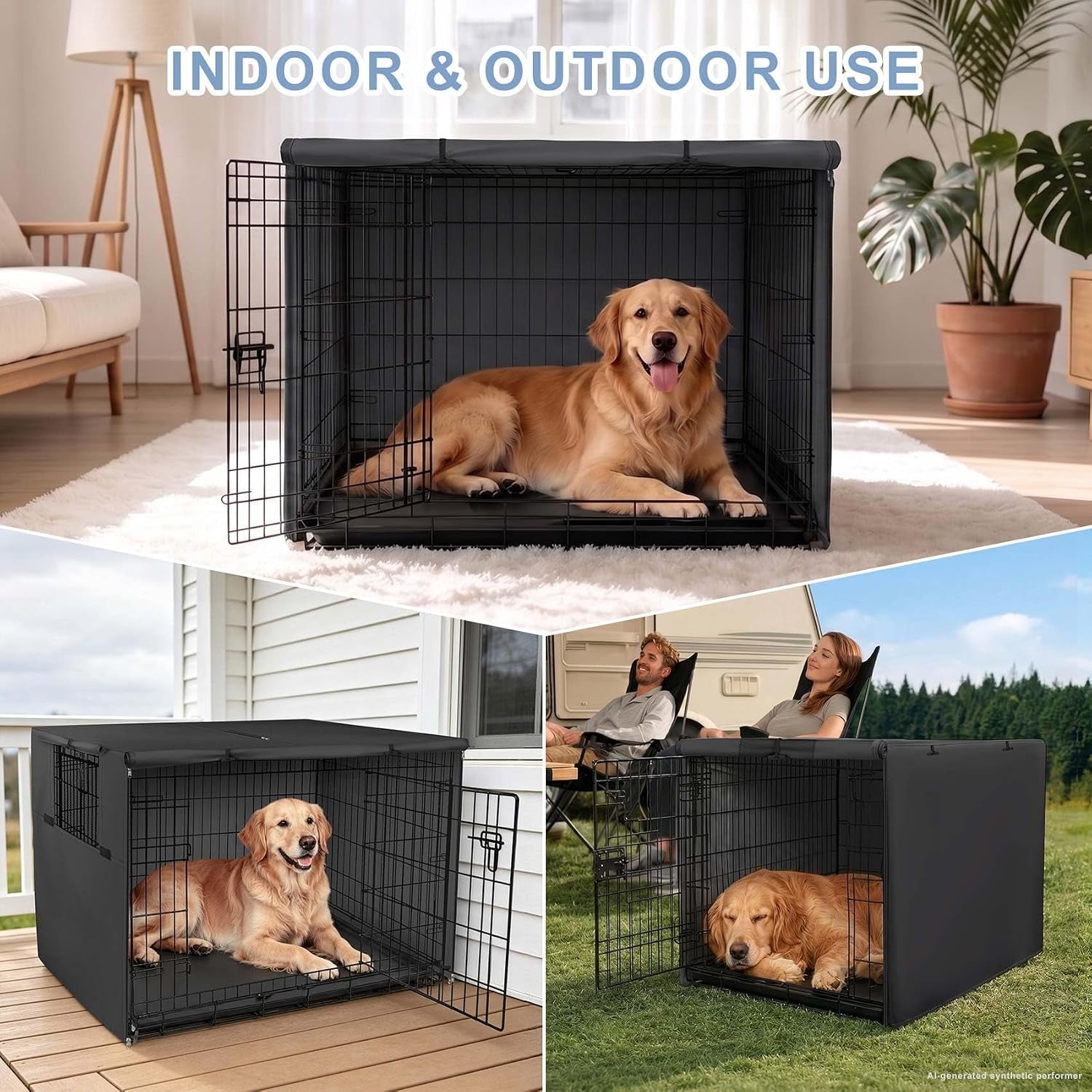Dog Crate Cover Heavy Duty Polyester Pet Kennel Sunshade Universal Fit for 36 Inches Wire Cage (Black)