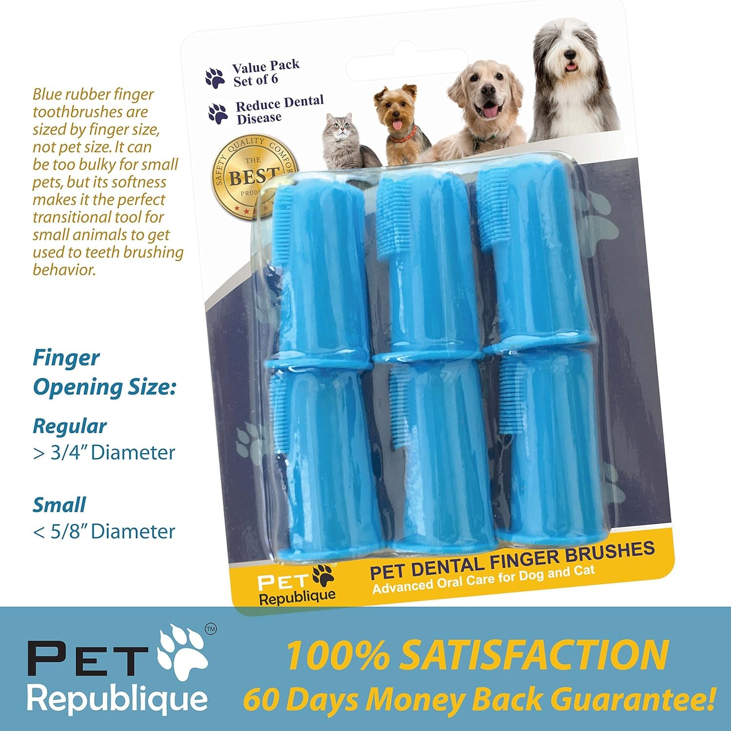 Dog Finger Toothbrush Set of 6 - Dental Brush for Large to Small Dogs, Cats, and Most Pets