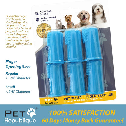 Dog Finger Toothbrush Set of 6 - Dental Brush for Large to Small Dogs, Cats, and Most Pets
