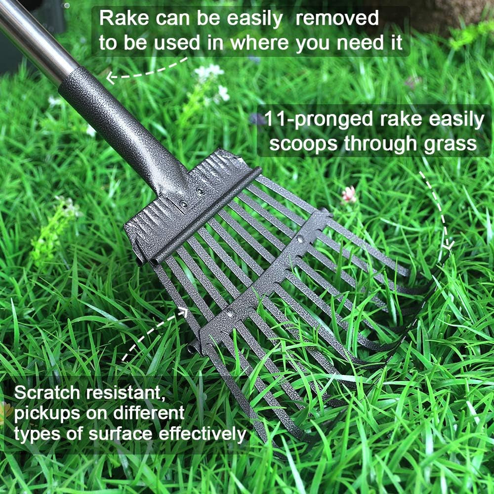 Extra Large Dog Pooper Scooper, Metal Pet Poop Tray & Rake Set, Adjustable Long Handle for Large Dogs - Great for Grass/Street/Gravel