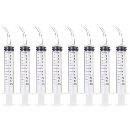 8 Pcs Syringe 12Cc Dental Irrigation Syringe with Curved Tip for Wisdom Teeth Measurement Disposable Water Oral Mouth Liquid Tonsil Stone Squirt Mouthwash Cleaner Syringes
