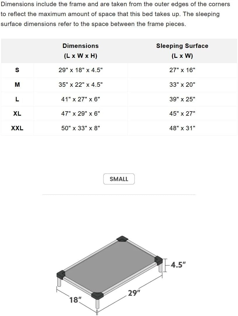 Chew Proof Elevated Cooling Dog Bed - Made for Aggressive Chewers, Virtually Indestructible, Ripstop Fabric with No Padding, Pre-Assembled - Small, Seasonal (Old) Black