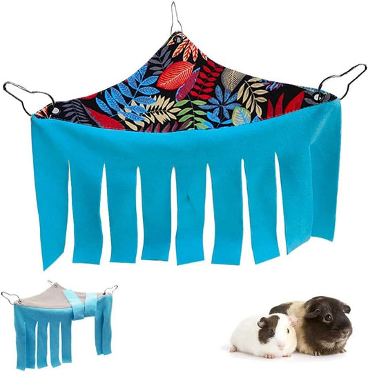 Guinea Pig Hideout Hideaway Corner Fleece Toys Cage Accessories with Reversible Sides. Black Leaves, Triangle